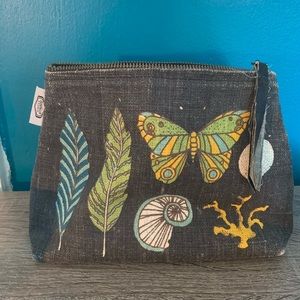 Small vintage illustration botanical makeup bag